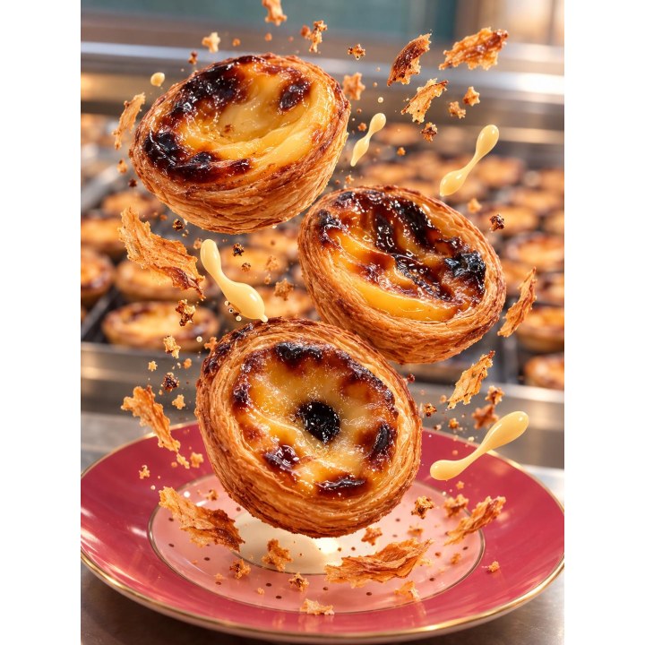 Drei Pastéis de Nata mit knusprigem Blätterteig