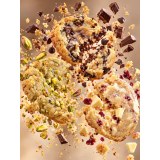 Cookies półpieczone: pistacja, biała czekolada z malinami i kawałki czekolady