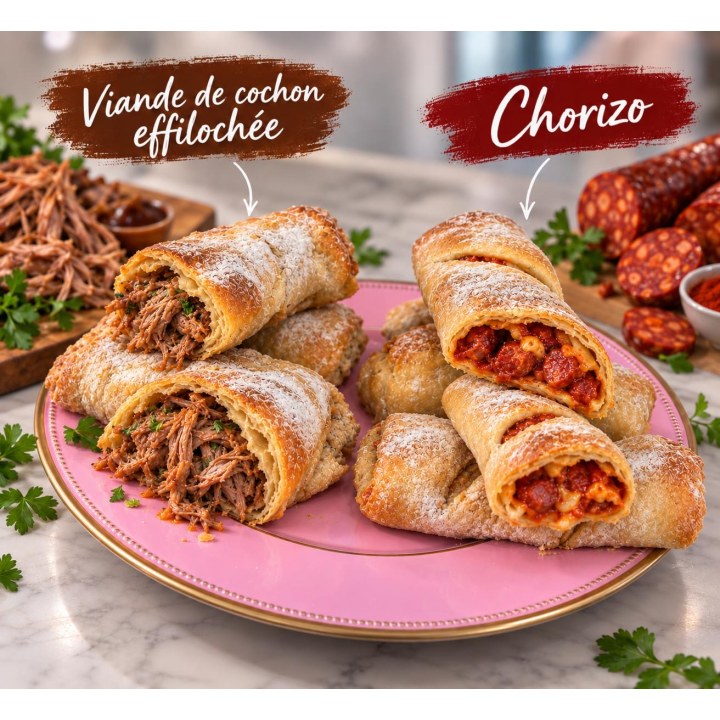Bifanas und Chouriço-Brote auf einem rosa Teller