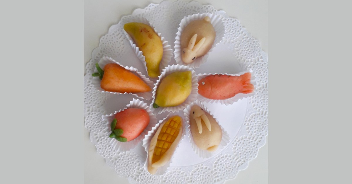 Doces finos de l'Algarve en pâte d'amande : banane, maïs, carotte, fraise, poisson et lapins